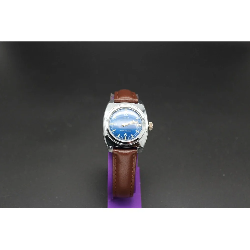Vintage Timex Mechanical Day Date Blue Dial 33mm Men's Watch Serviced